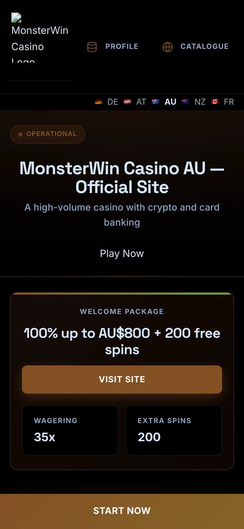MonsterWin Casino mobile lobby screenshot